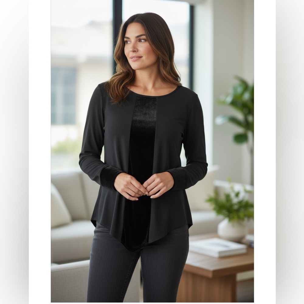 Alfani Asymmetrical Velvet Design Blouse, Size‎ S,  ALL Black